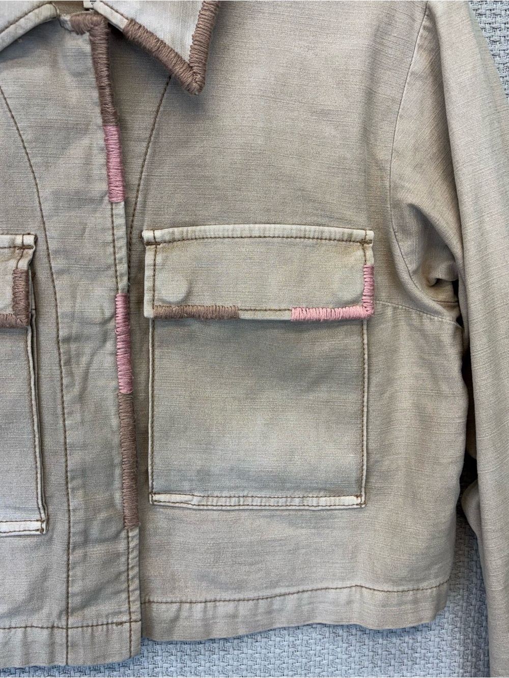 Anthropologie Pilcro Cropped Utility Jacket Beige Tan 100% Cotton Women’s Size S - Picture 6 of 10